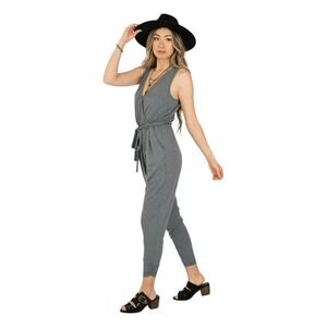 Mia Joy Joyfolie Brittany Jumpsuit Heather Gray Ribbed Knit M